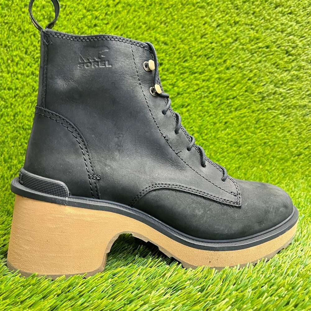 Sorel Hi-Line Womens Size 8 Black Outdoor Leather Waterproof Lace Up Heel Boots